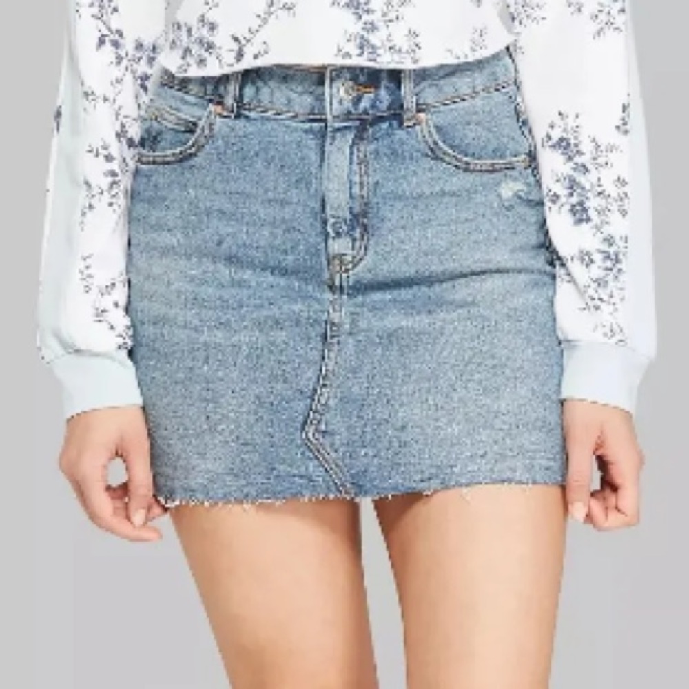 Denim distressed mini skirt
